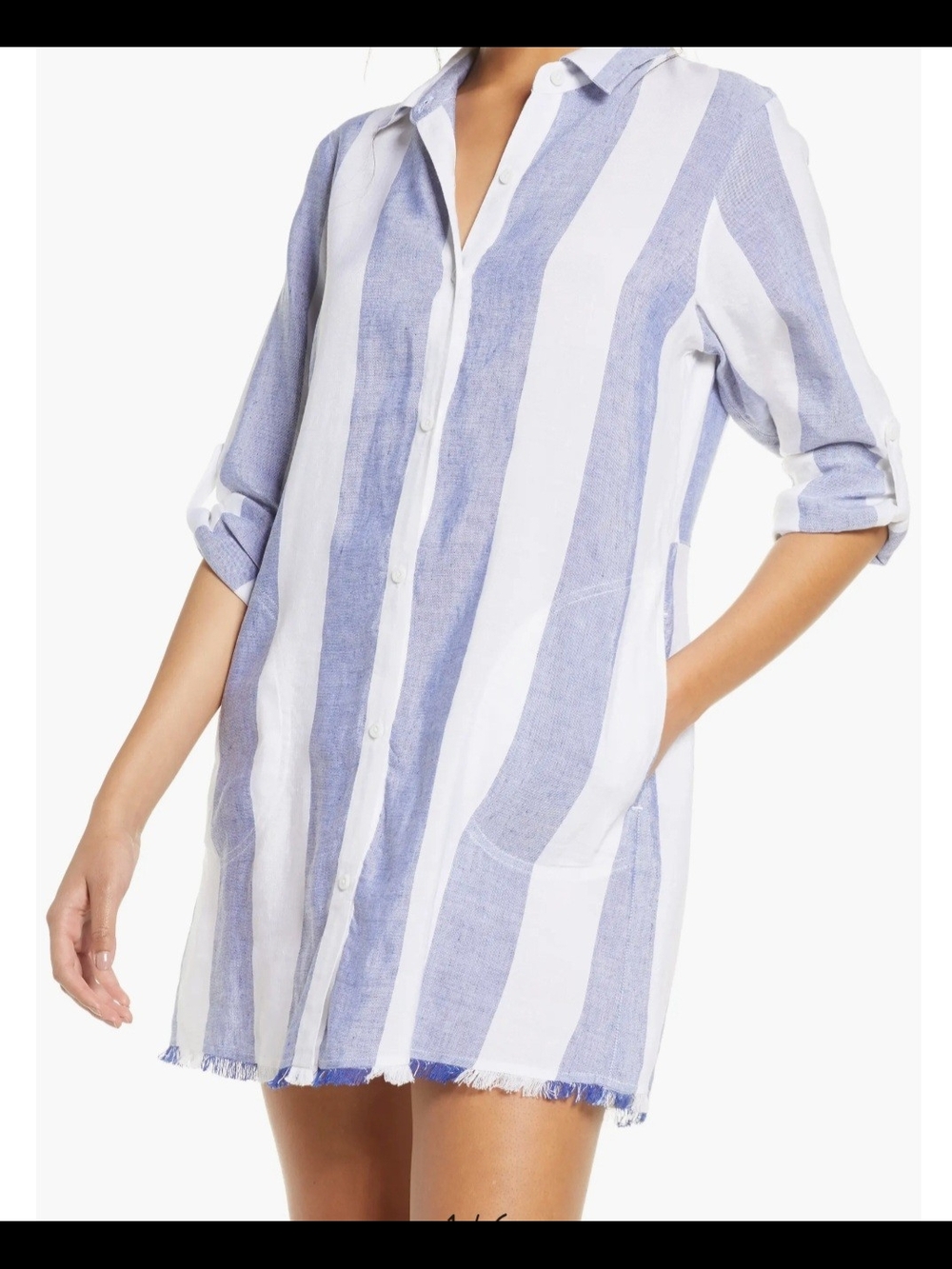 Tommy Bahama Blue & White Striped Mini Shirt Dress